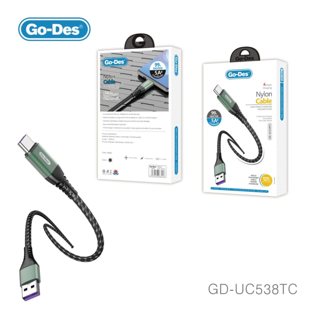 Go-Des UC538TC Type-C Nylon Fast Charging Cable 1.2M