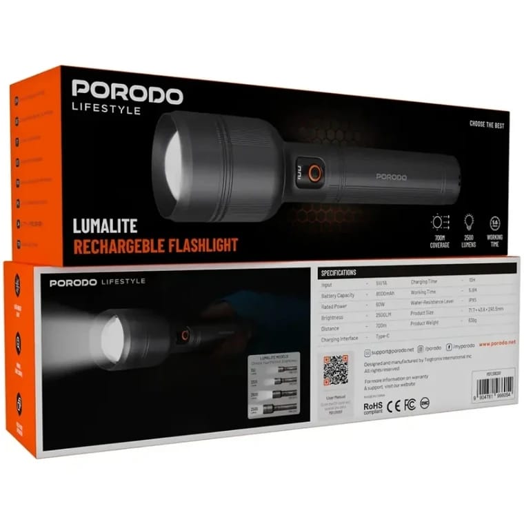 Porodo Lumalite 2600 Rechargeable Flashlight