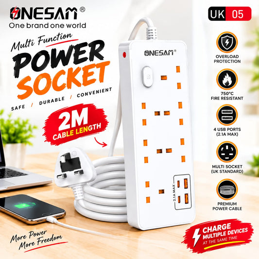ONESAM 2990W Power Strip Extension Board – 2 Meter Cable UK05