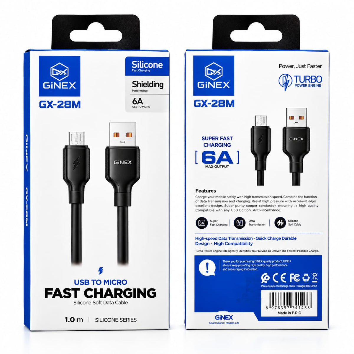 GiNEX USB to Micro USB Fast Charging Cable GX-28M
