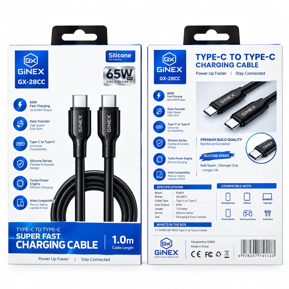 GiNEX 65W Type-C to Type-C Fast Charging Cable GX-28CC