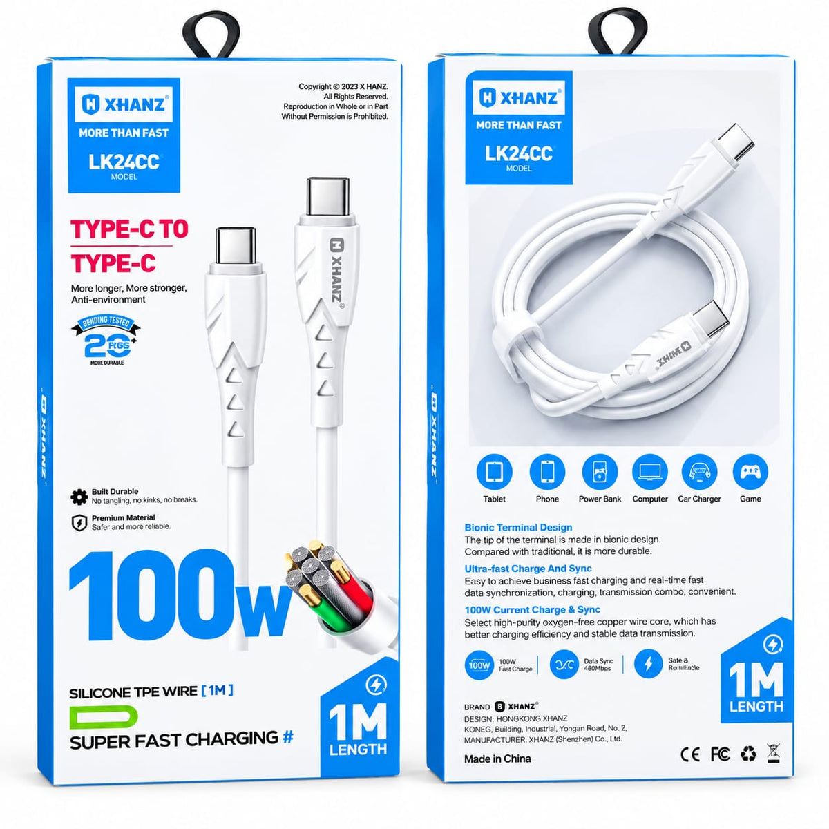X-HANZ Type-C to Type-C 100W Fast Charging Cable LK24CC
