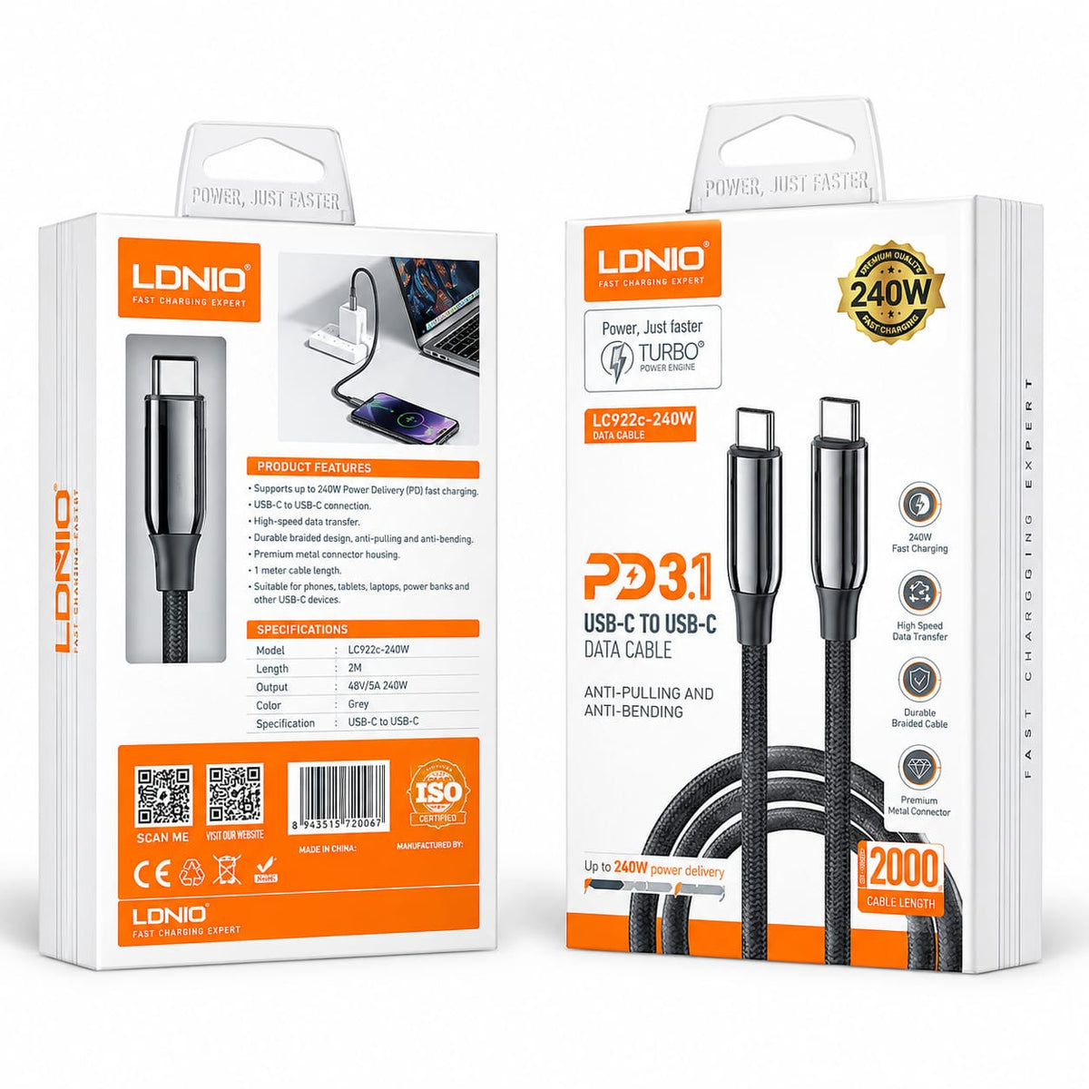 LDNIO 240W USB-C to USB-C Cable 2M LC922C