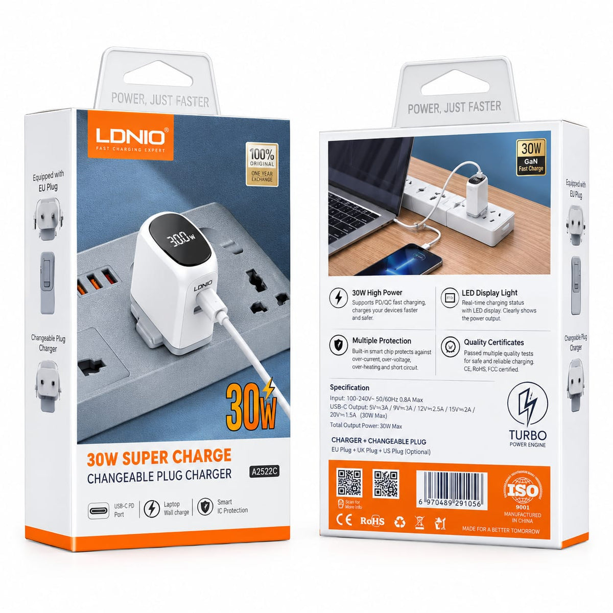LDNIO 30W PD Fast Charger with Type-C to Lightning Cable A2522C