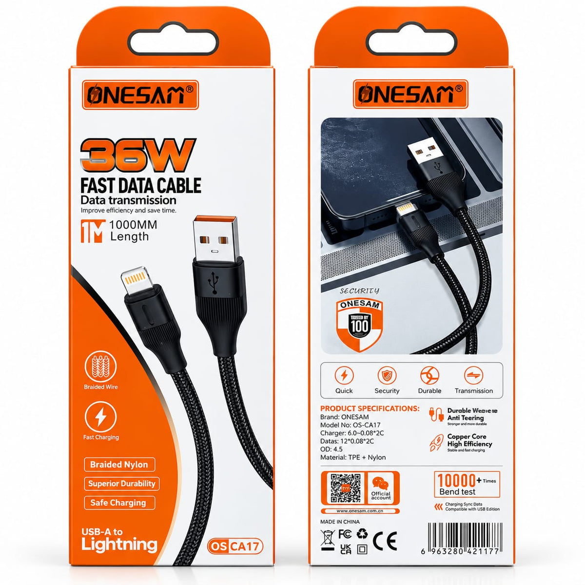 Onesam 36W USB-A to Lightning Fast Data Cable 1 Meter CA17