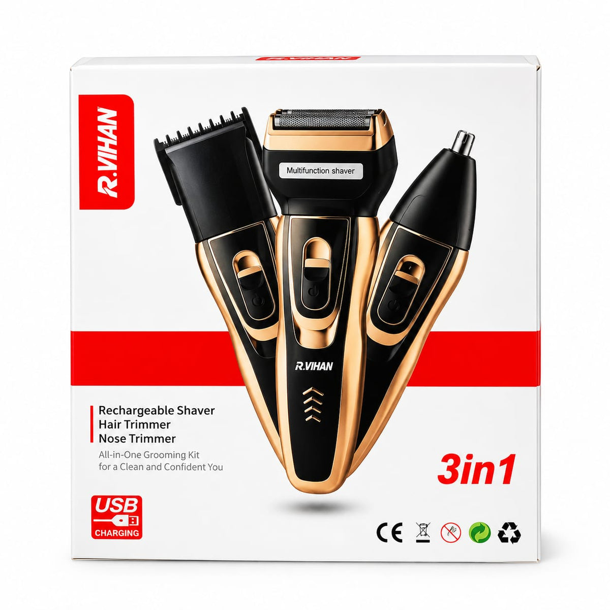 R.VIHAN 3-in-1 Rechargeable Grooming Kit