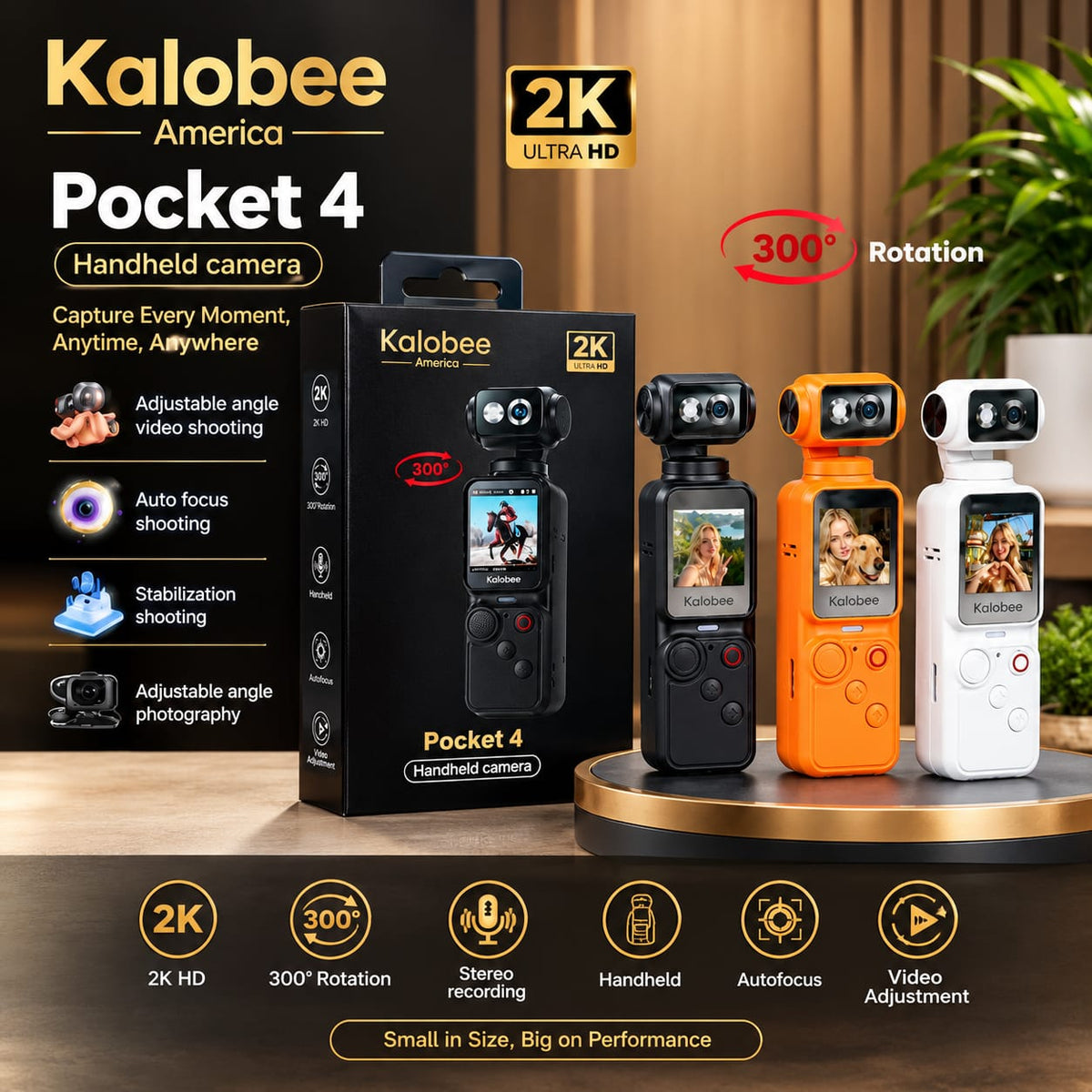 Kalobee Pocket 4 – 2K Handheld Pocket Camera