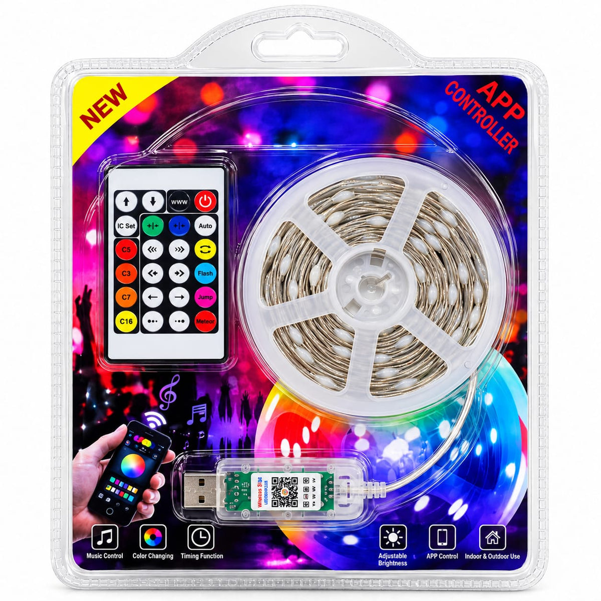 5 Meter USB RGB LED Strip Light with Remote & App Control