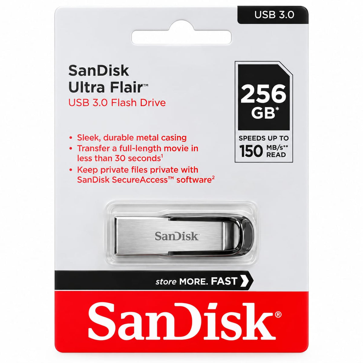 ذاكرة فلاش SanDisk Ultra Flair بمنفذ USB 3.0 - سعة 256 جيجابايت