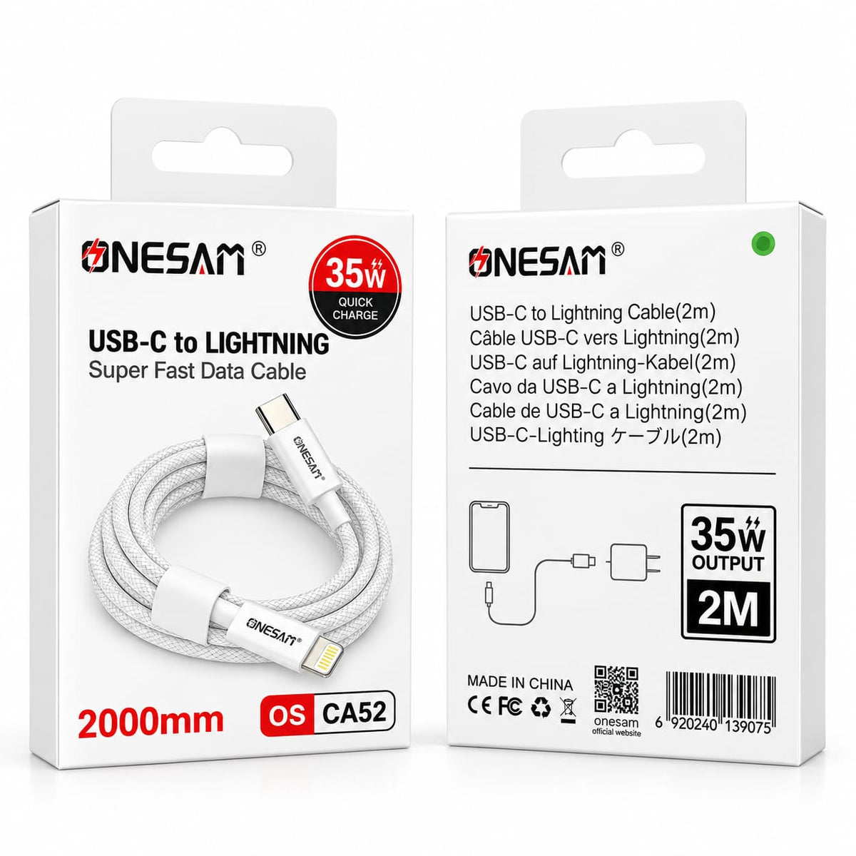 Onesam 35W USB-C to Lightning Super Fast Charging Data Cable 2M CA52