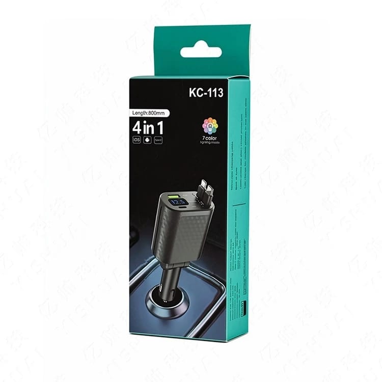4-in-1 Multifunction Car Charger with 7-Color LED Lighting KC-113