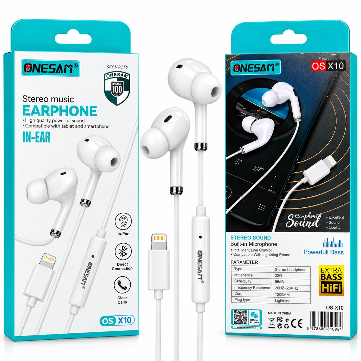 Onessm Lightning Wired In-Ear Earphones with Microphone X10