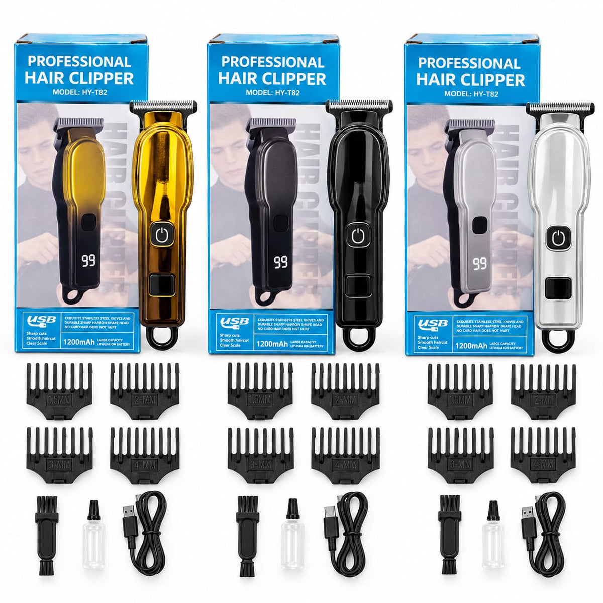 Professional Rechargeable Cordless Hair Trimmer with LED Display T82