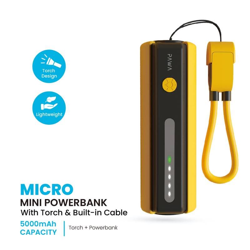 Pawa Micro Mini Powerbank With Torch & Built-In Cable