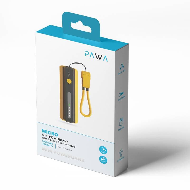 Pawa Micro Mini Powerbank With Torch & Built-In Cable