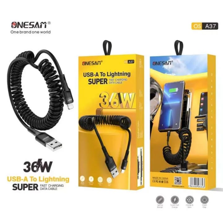 كابل شحن سريع ون سام 36 واط USB A إلى Lightning موديل A37
