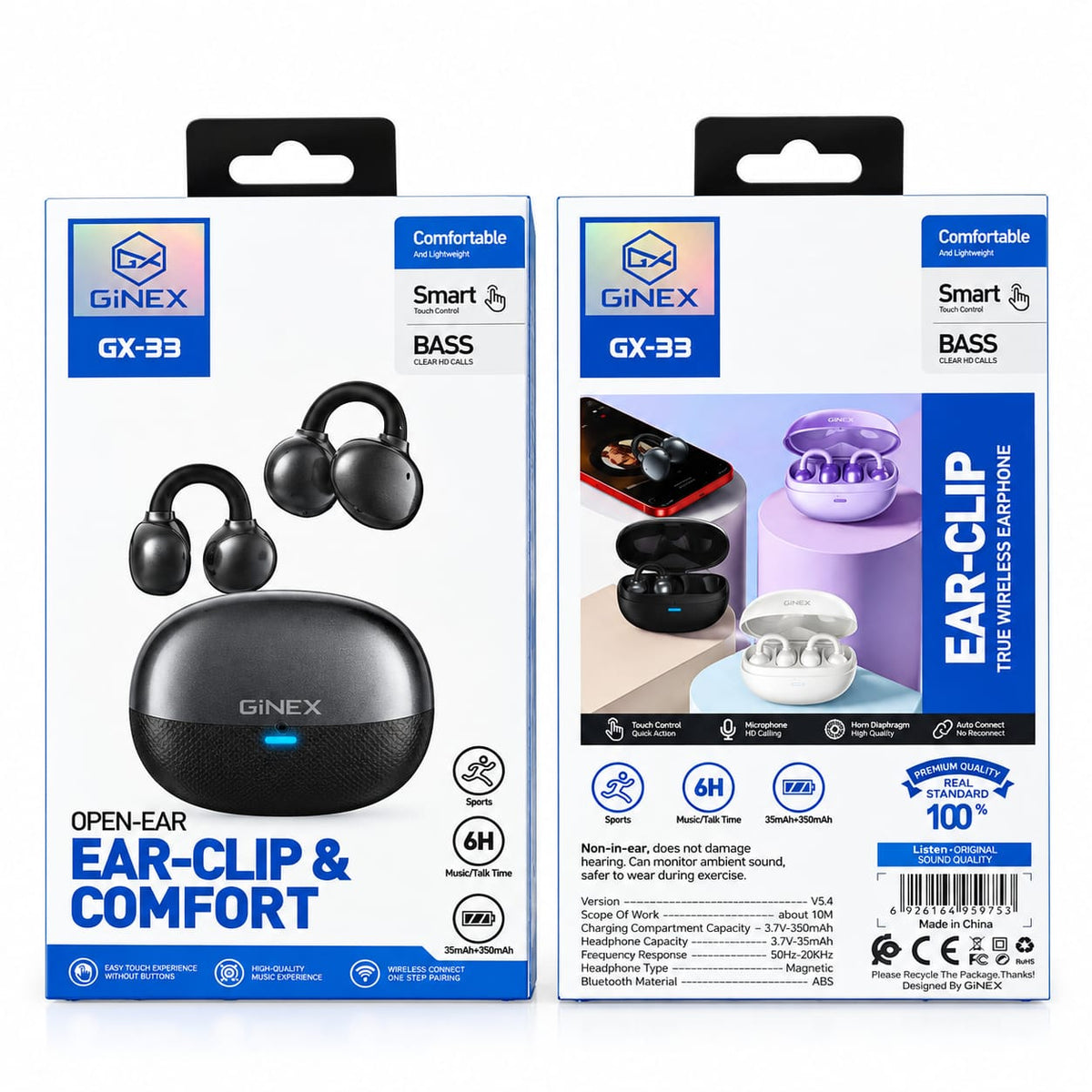 GiNEX Ear-Clip True Wireless Earphones GX-33