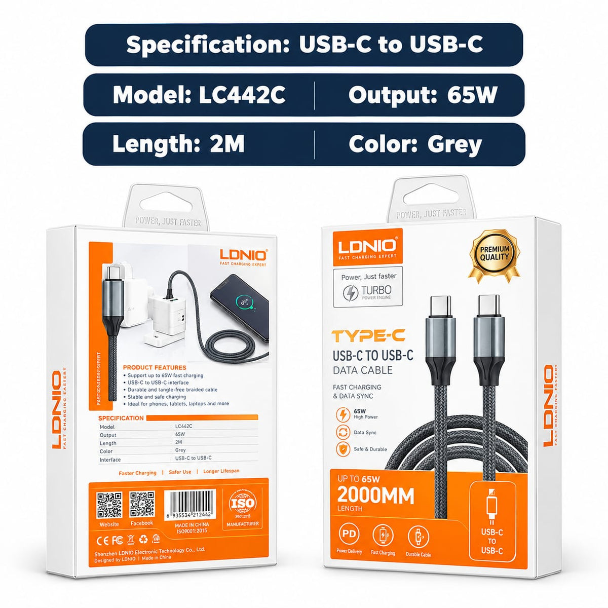 LDNIO 65W USB-C to USB-C Cable 2M LC442C