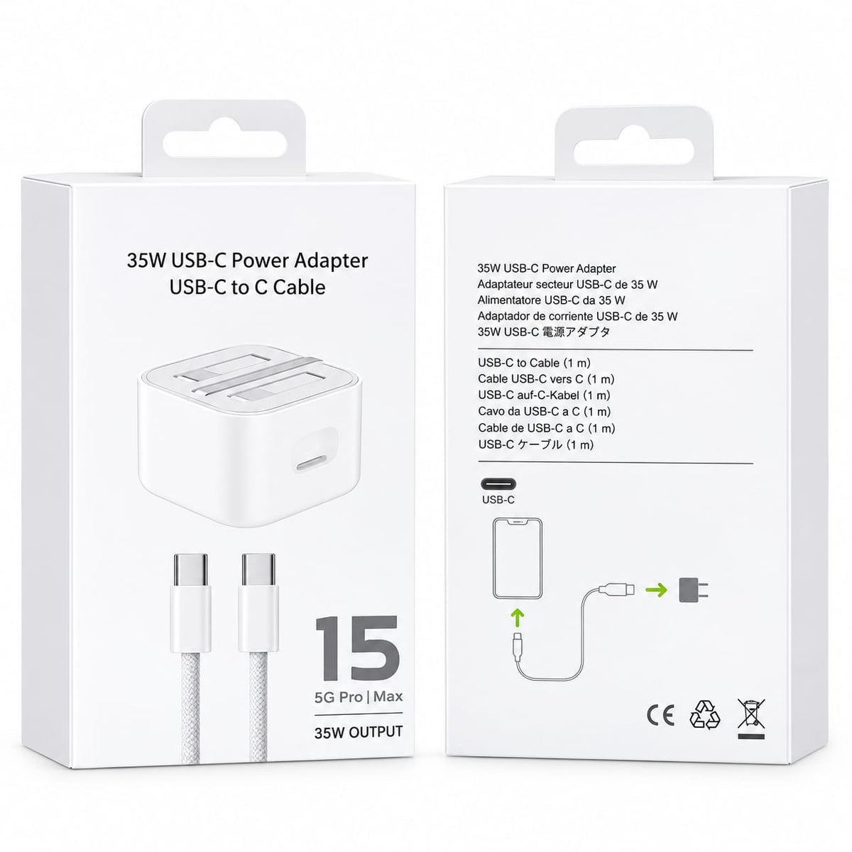محول طاقة USB-C بقدرة 35 واط مع كابل USB-C إلى USB-C