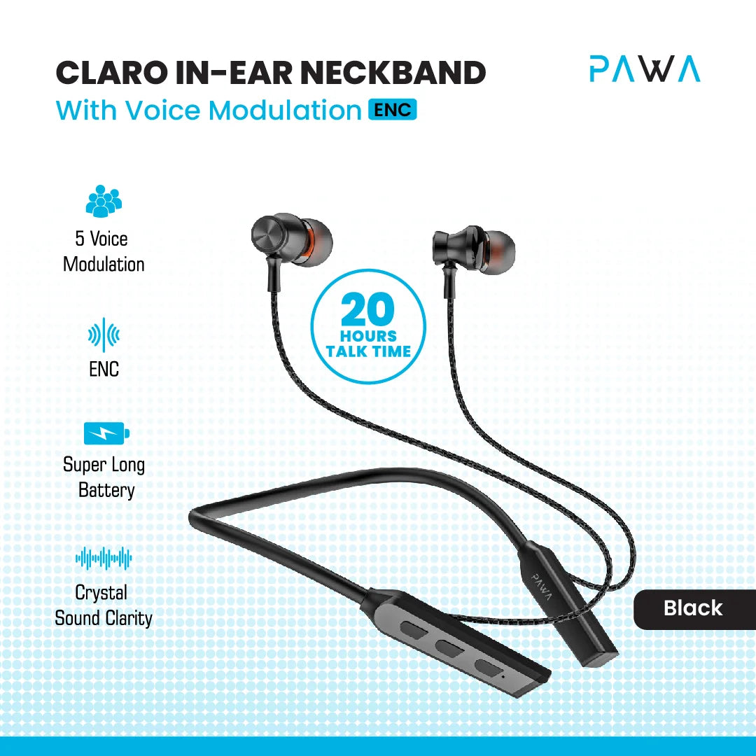 Pawa Claro ENC Neckband with Voice Modulation - Black