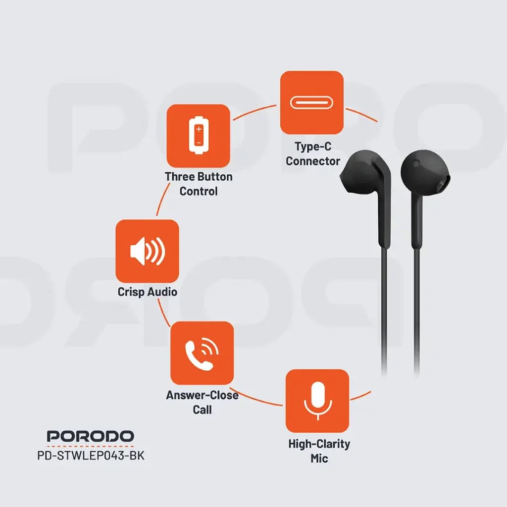Porodo Soundtec Stereo Earphones 1.2m