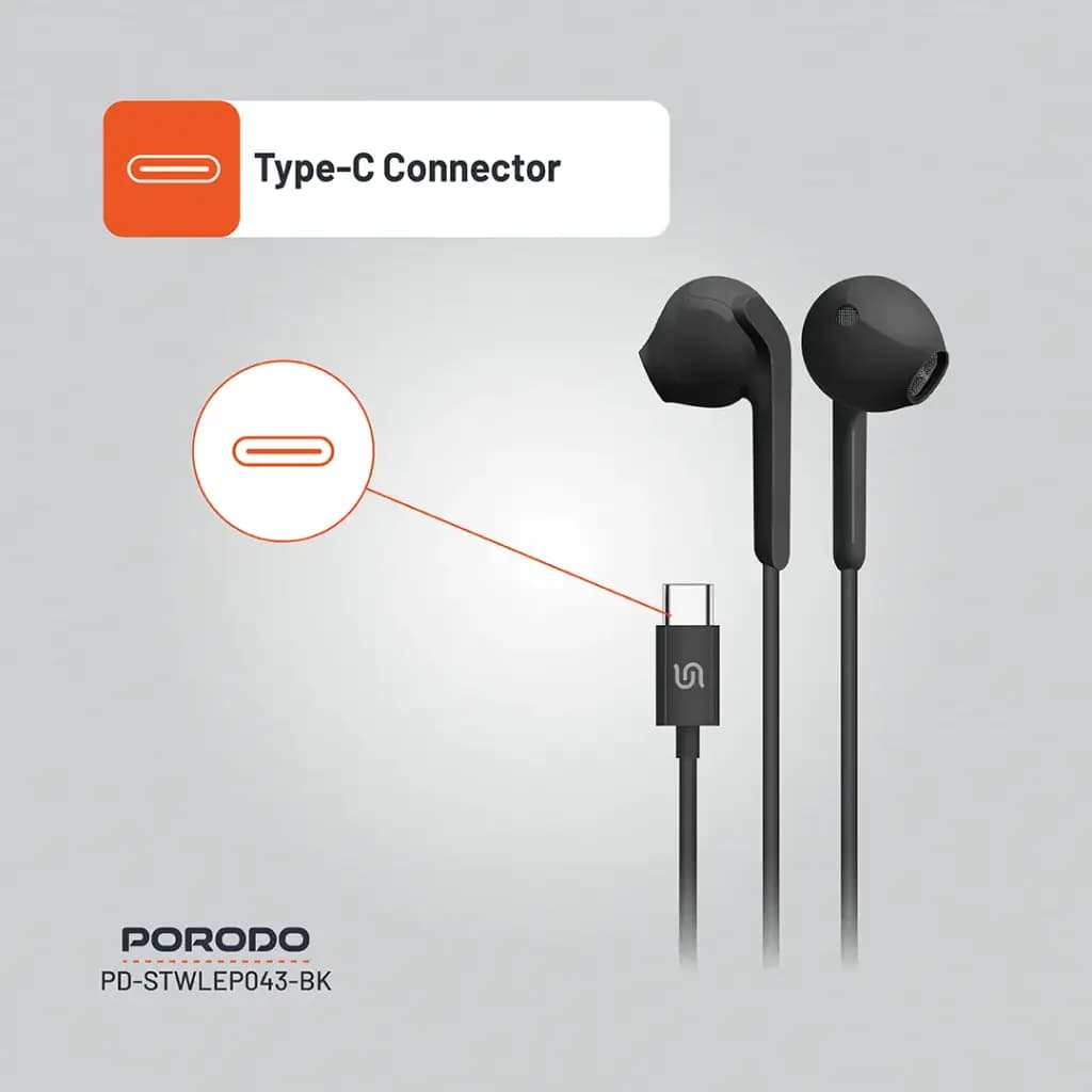 Porodo Soundtec Stereo Earphones 1.2m