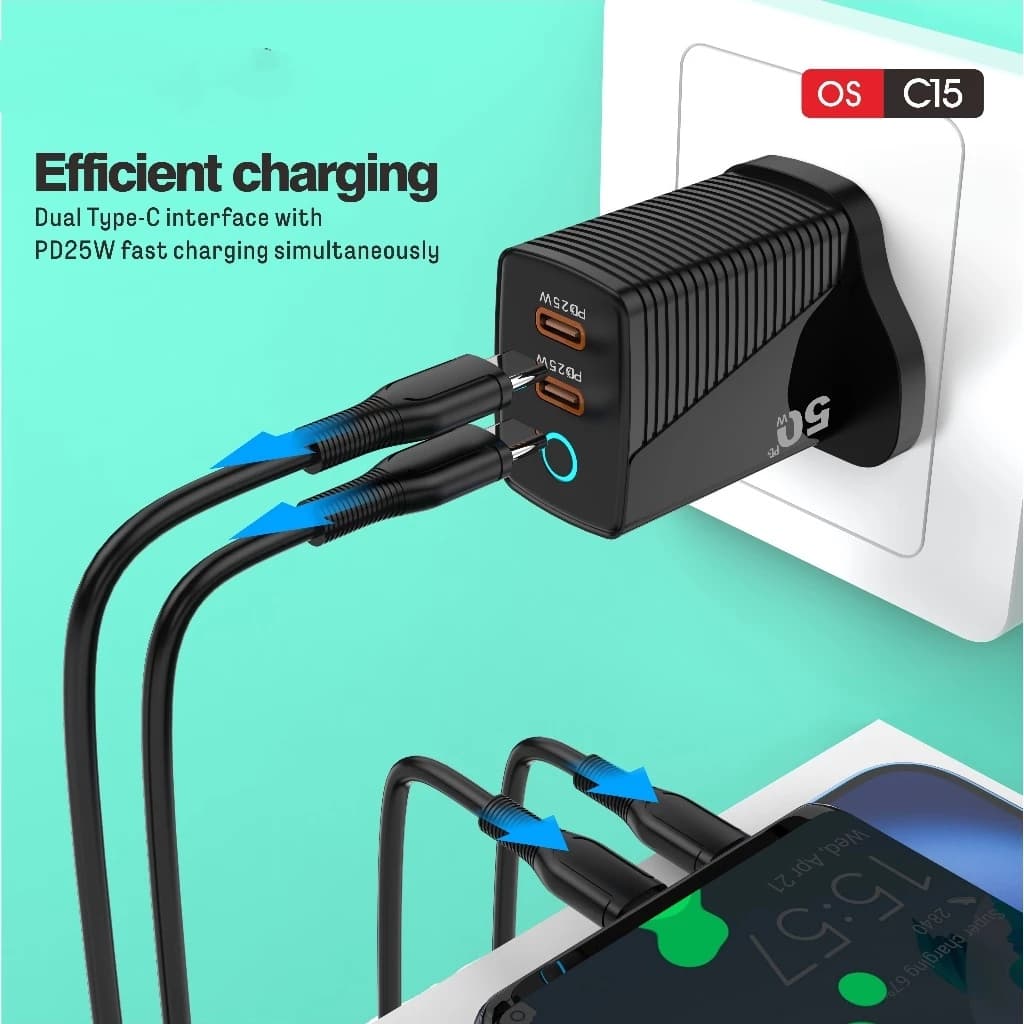 Onesam 50W GaN Dual Type C Super Fast Charger OS-C15