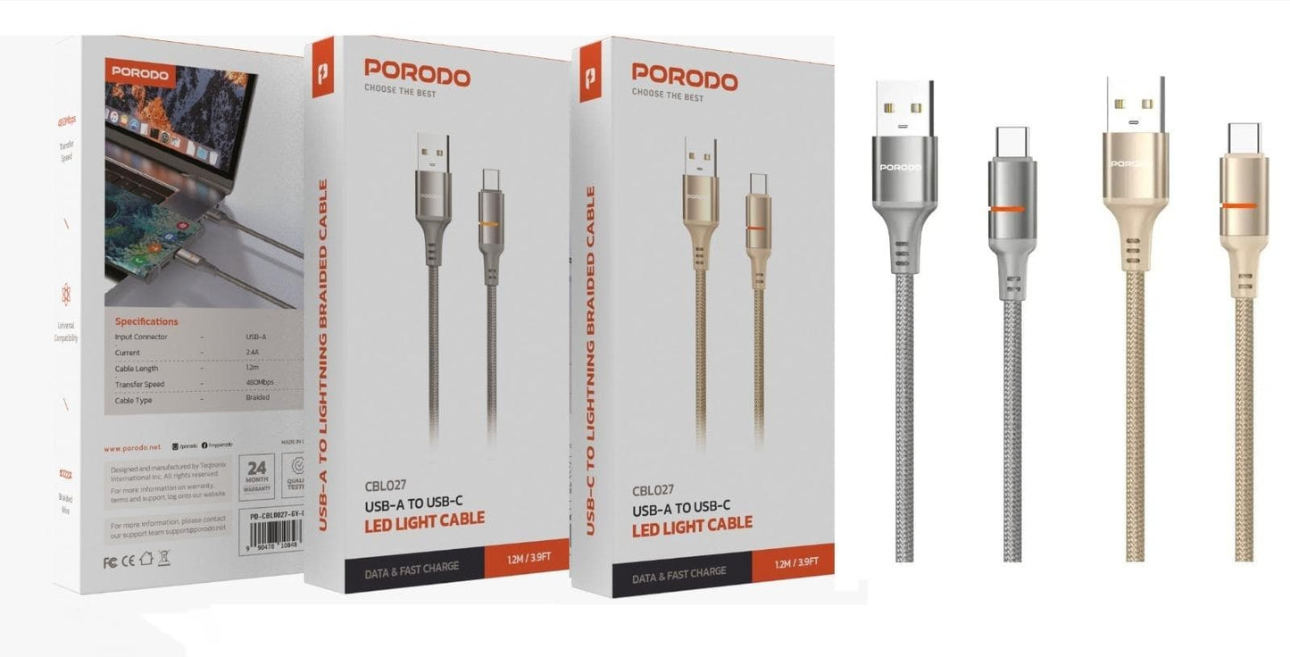 Porodo USB-A To USB-C LED Light Cable
