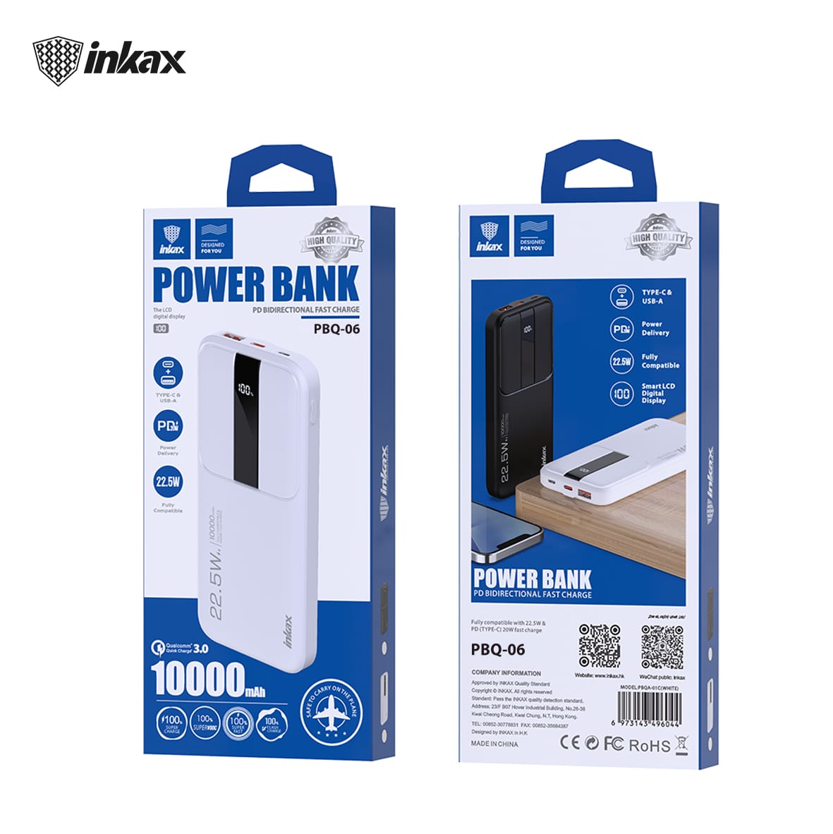 Inkax 10000mAh Power Bank - White