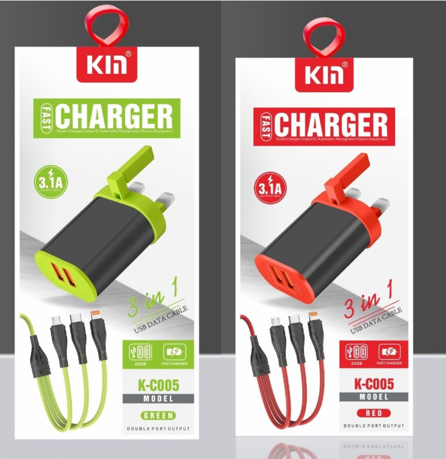 Kin Home Charger With 3in1 Usb Cable