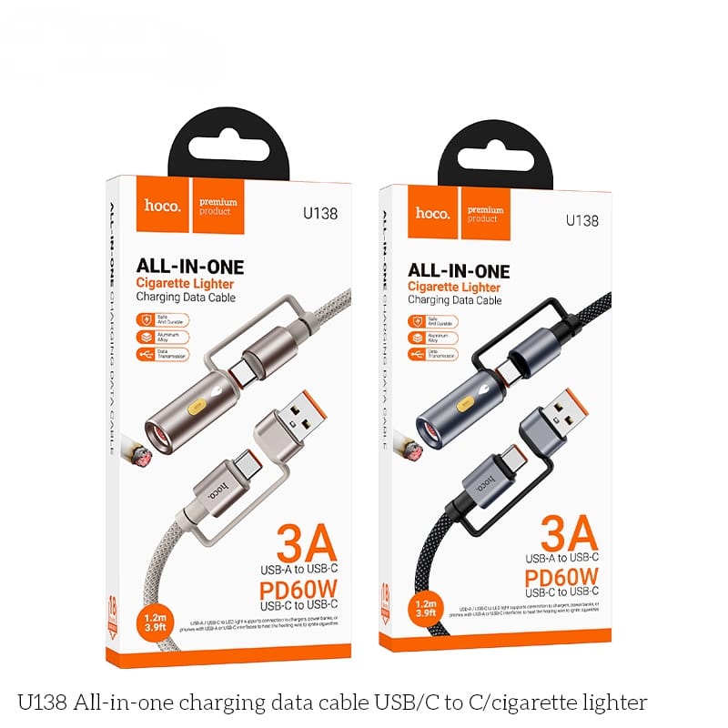 Hoco All-in-one charging data cable USB/C to C/cigarette lighter U138