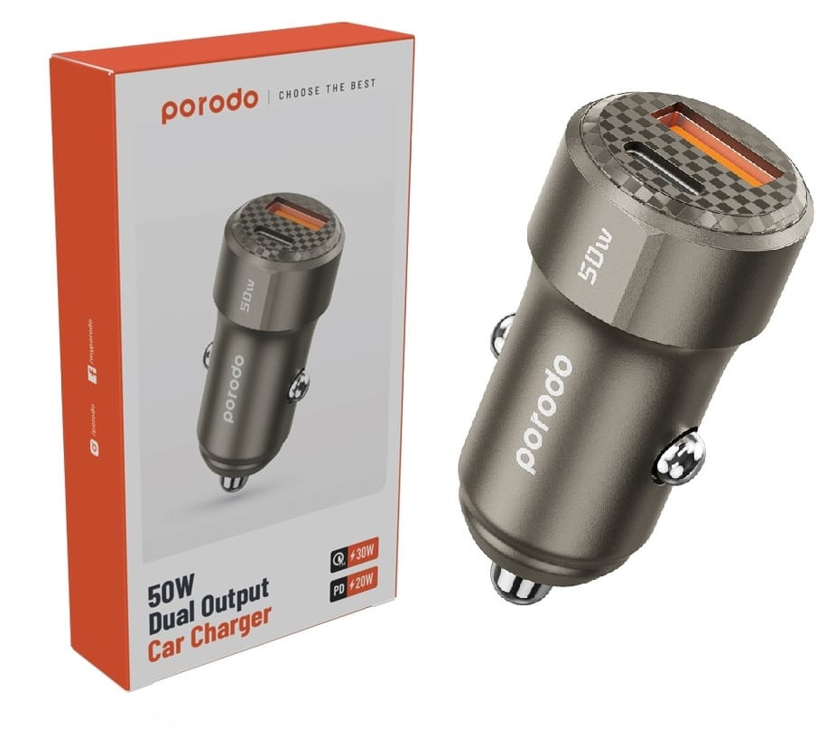 Porodo 50W Dual Port Car Charger PD 20W QC 30W