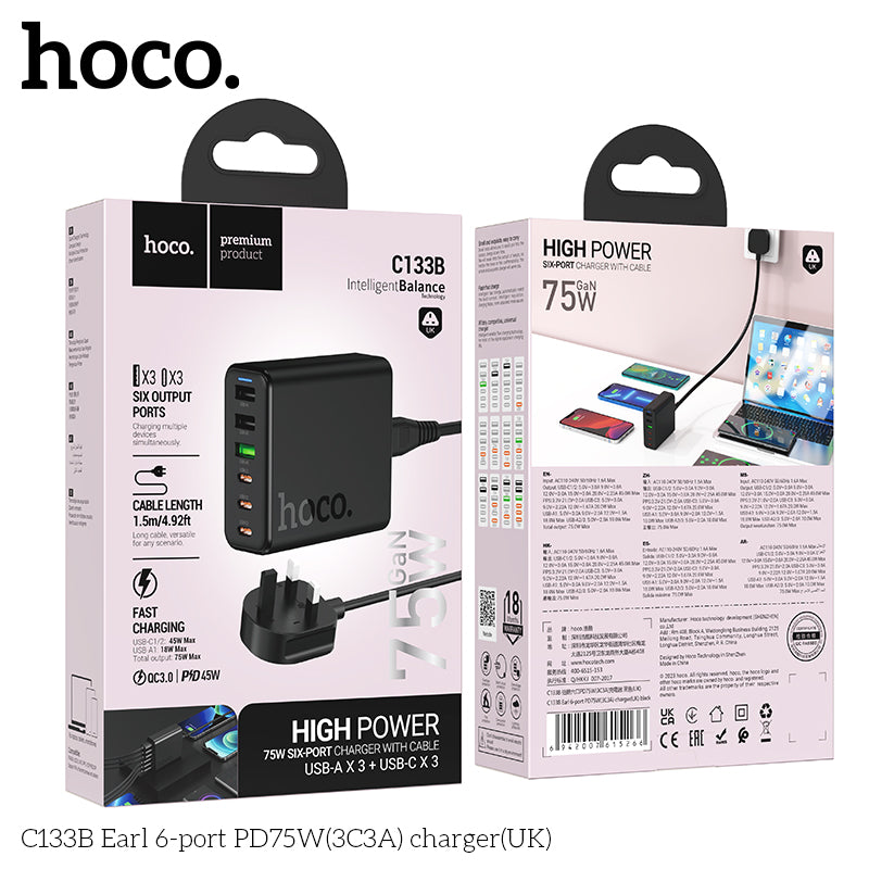 Hoco Charger C133B Earl 6 ports PD75W