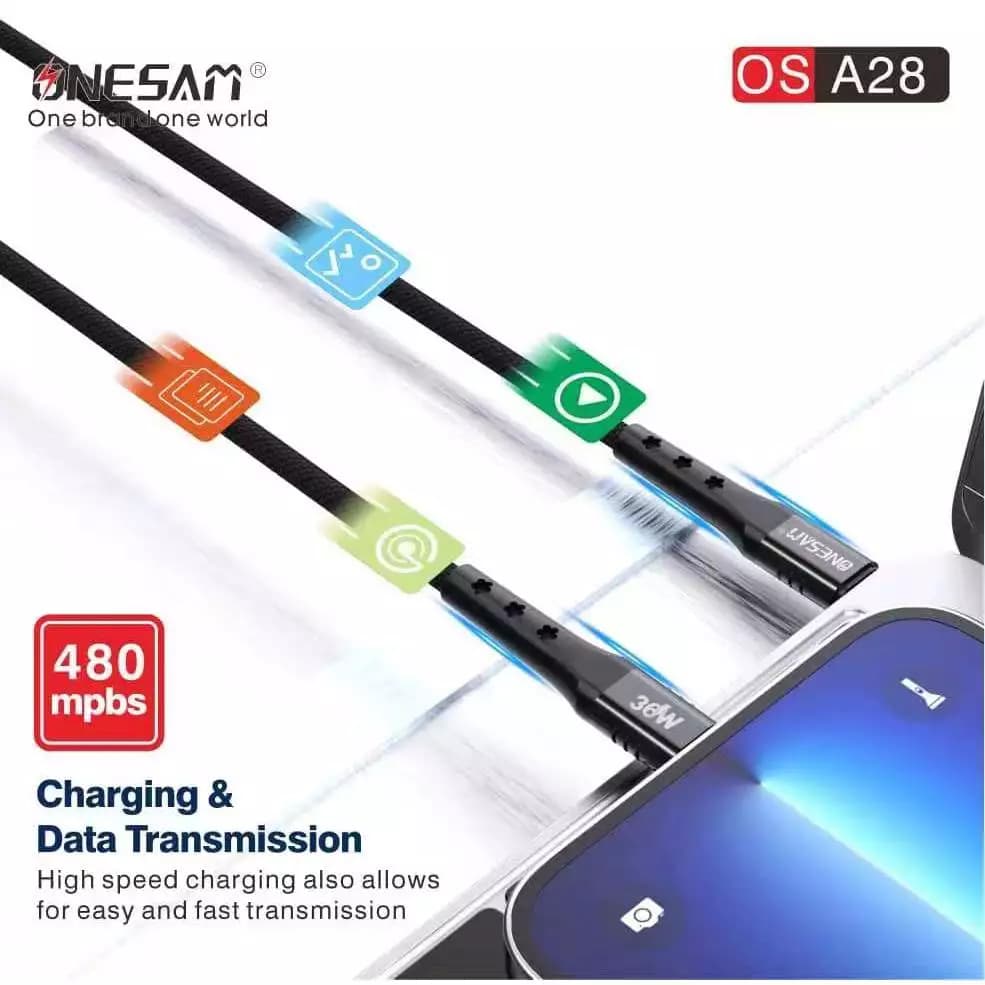 Onesam 36W Type C to Lightning Cable 2Meter OS-A28