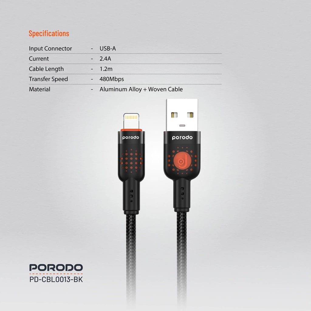 Porodo Braided Cable USB-A to Lightning