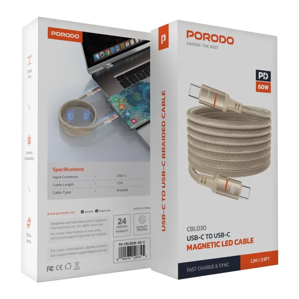 Porodo 60W Type-C to Type-C Magnetic Led Cable