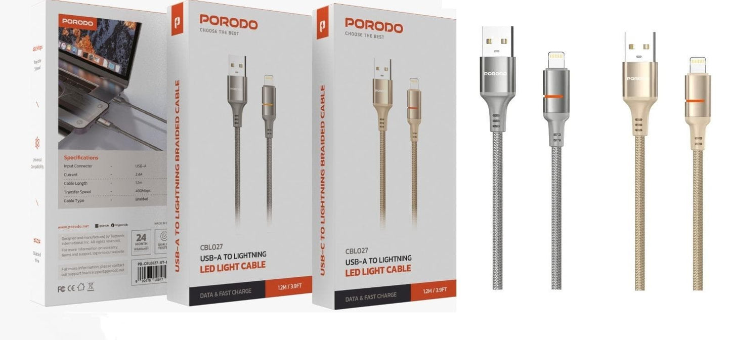 Porodo USB-A to Lightning LED Light Cable