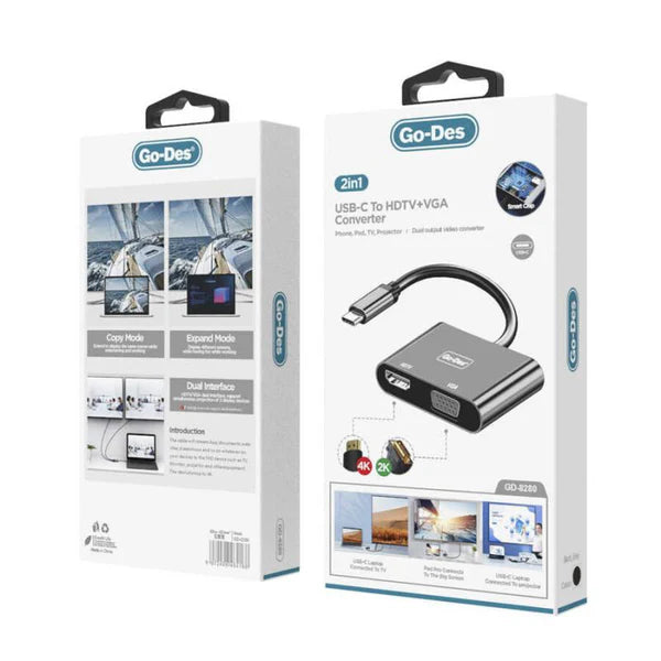 Go-Des 2 in 1 USB-C to HDMI + VGA (GD-8280)