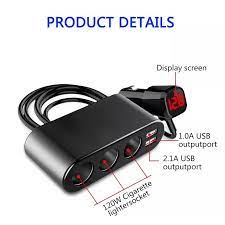 Earldom Dual USB charger 4 in 1 Socket Black Car Phone Charger Lighter 120W ET-CS2
