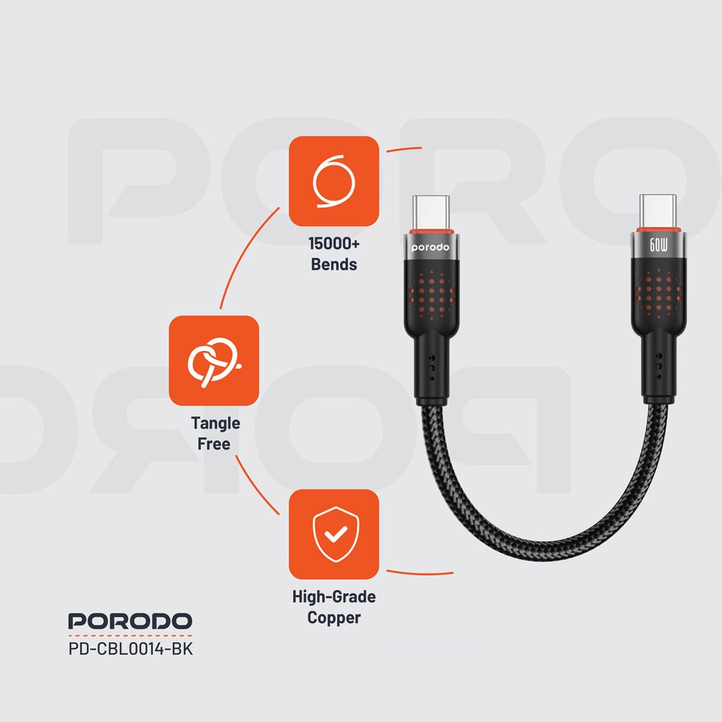 Porodo Braided Powerbank Cable USB-C to USB-C