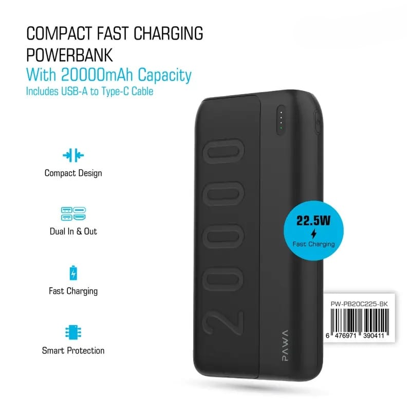 Pawa Compact Fast Charging 20000mAh Powerbank