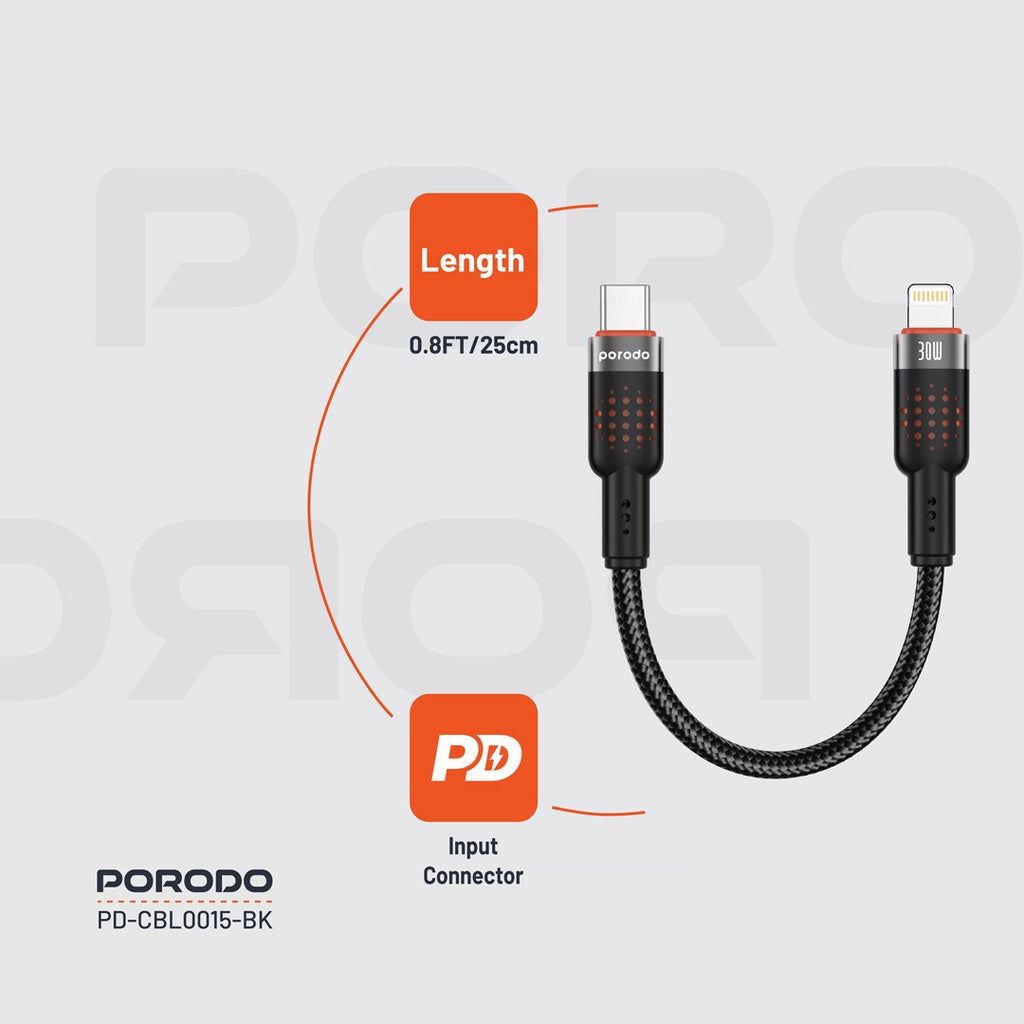 Porodo Braided Powerbank Cable USB-C to Lightning