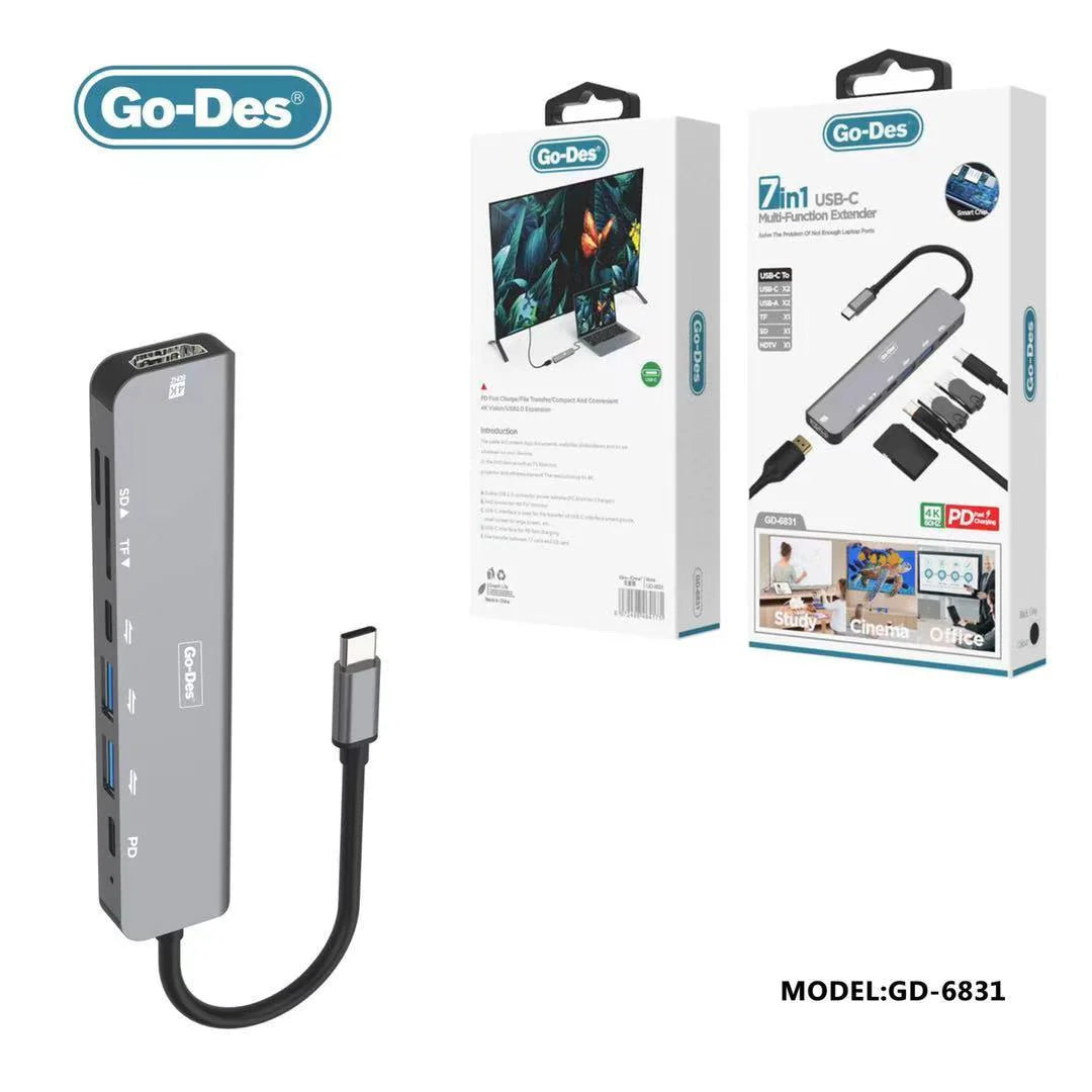 Go-Des GD-6831 7-in-1 USB-C Multi-Function Adapter Hub