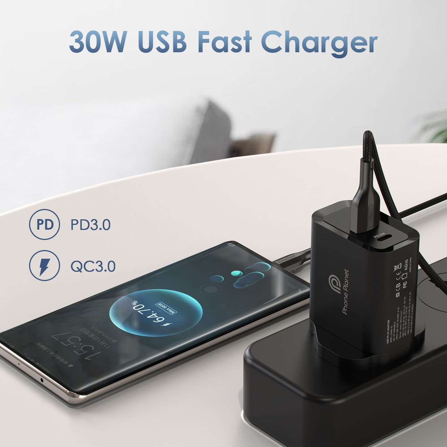 Phone Planet Type C Charger PD 3.0 PPS GaN Fast Wall Charger Portable Power Adapter