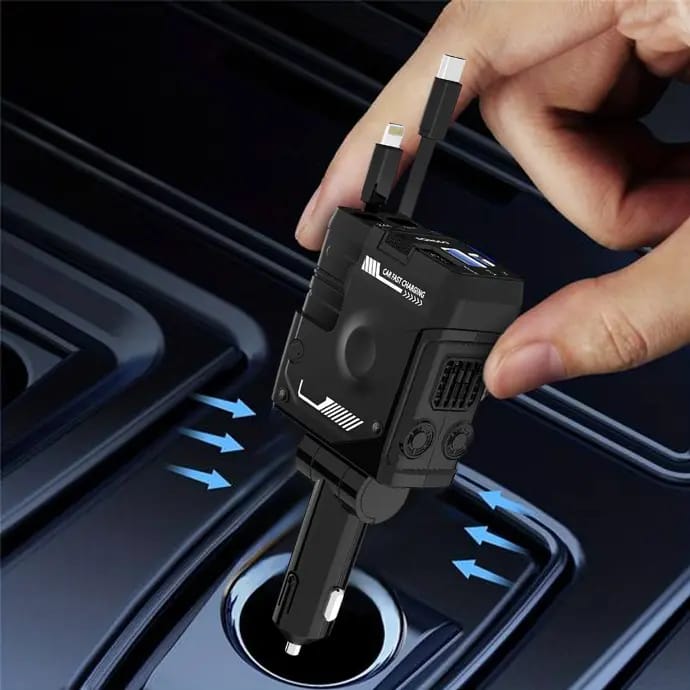 Porodo 66W Retractable Car Charger Lightning & Type-C Cable