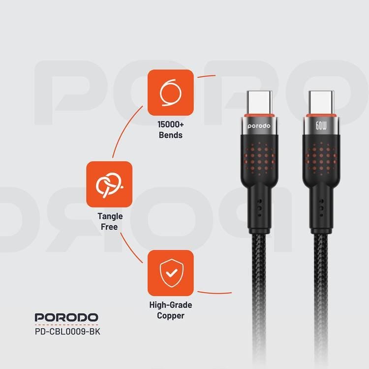 Porodo USB-C to USB-C Aluminum Braided Cable