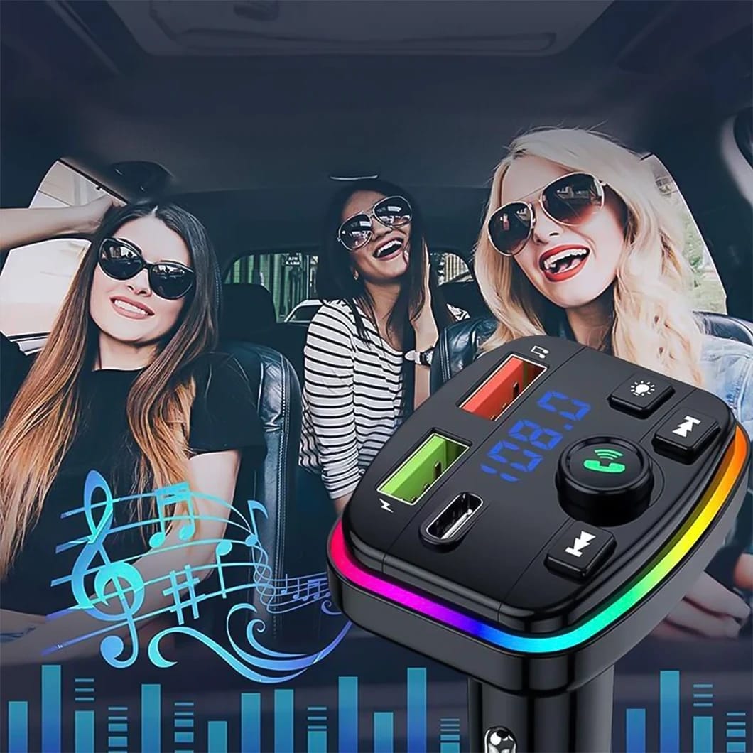 Wireless FM Transmitter and Car Charger With RGB Light (ALS-A912)