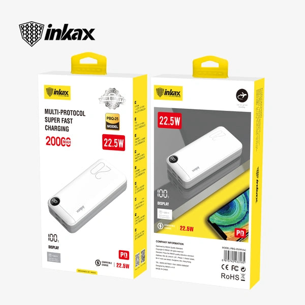 Inkax 20000mAh PD 22.5W PPS Fast Charge Power Bank - White