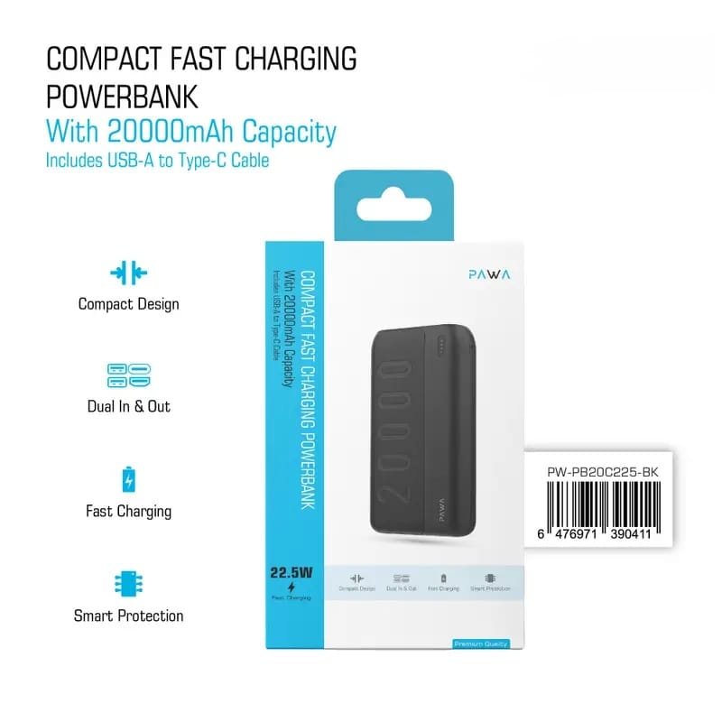 Pawa Compact Fast Charging 20000mAh Powerbank