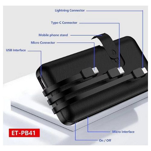 Earldom 10000mAh Power Bank with 3 Built-in Charging Cable PB41